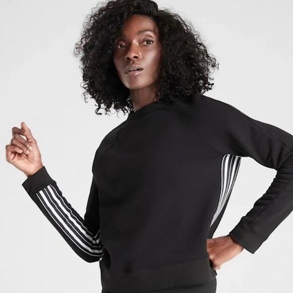 Athleta 24/7 Striped Crew Sweatshirt Black White Sporty Athleisure XS Petite - Picture 2 of 7